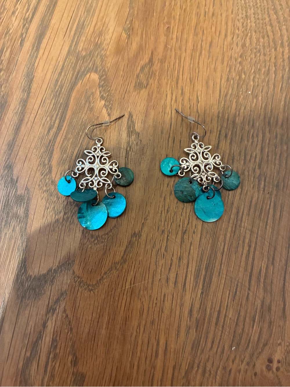 Turquoise Disc Chandelier Earrings - Unbranded